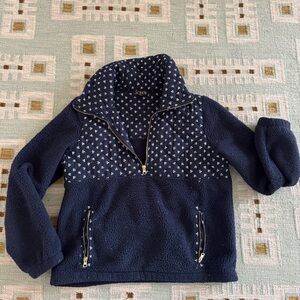 J. Crew Women’s Navy Quilted & Fleece Half-Zip Pullover with Contrast Pattern